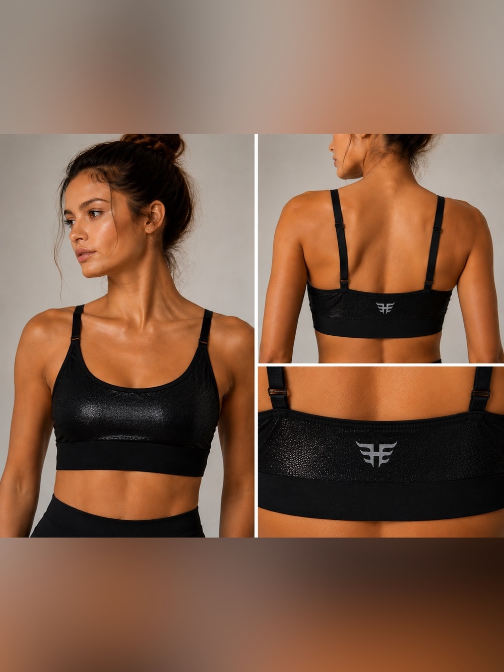 Heroine Sport Metallic Black Sports Bra Women’s Large Made In USA